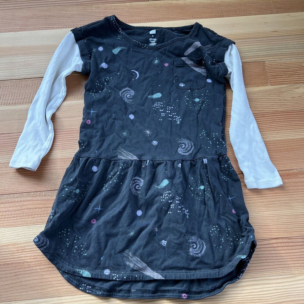 Tea Collection Black Girls Space, Planets, long sleeve dress size 6